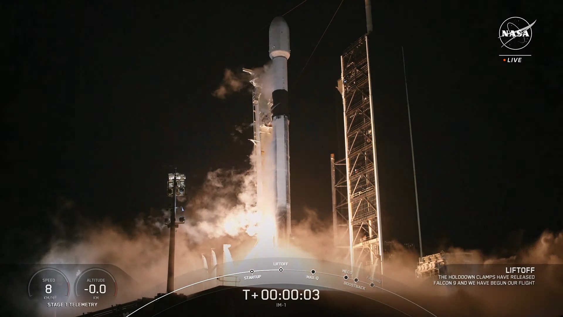 Odysseus launch on SpaceX Falcon 9 rocket