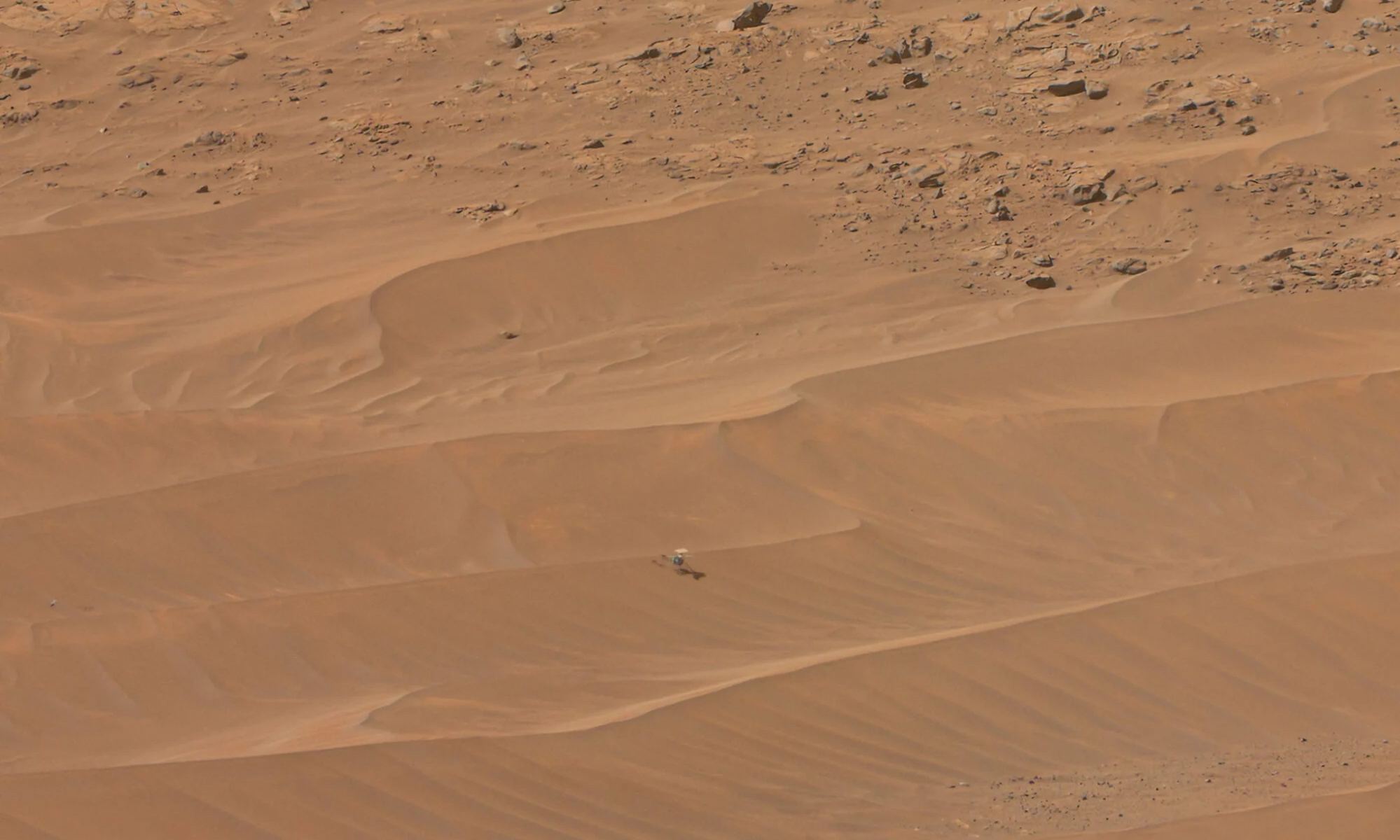 Image of the final resting place of the Ingenuity helicopter on Mars.