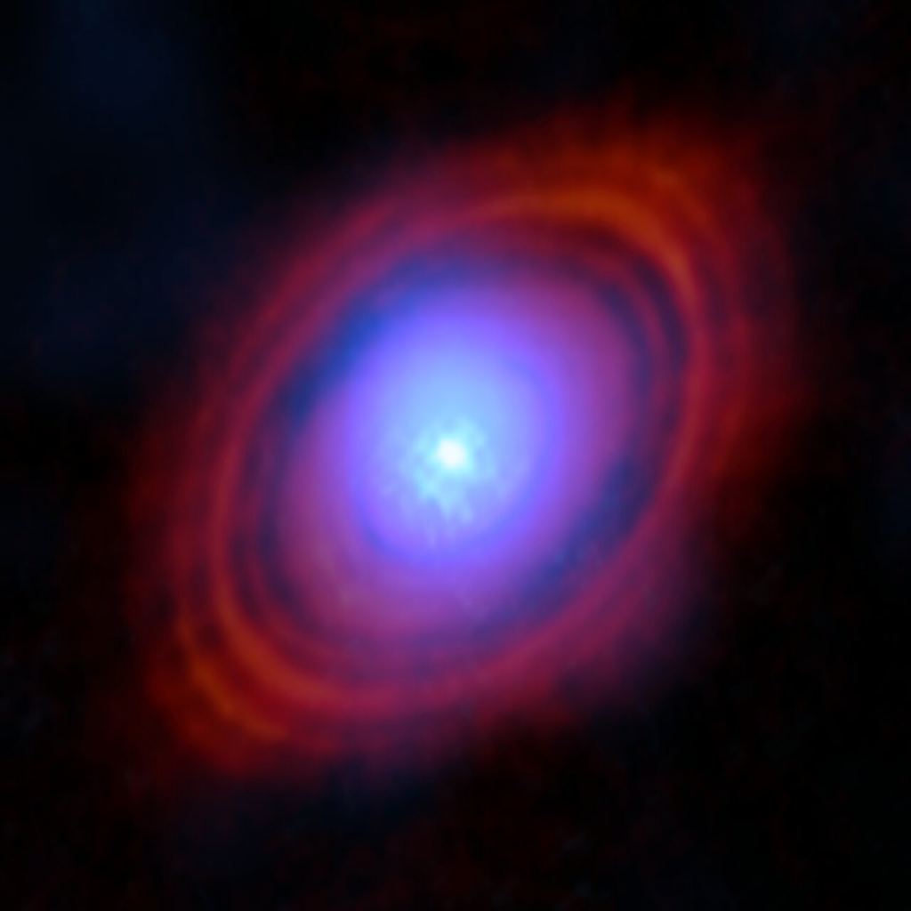 In this image of HL Tau, observations from the Atacama Large Millimeter/submillimeter Array (ALMA) show water vapour in shades of blue in the same location where astronomers thought a planet may be forming. Image Credit: ALMA (ESO/NAOJ/NRAO)/S. Facchini et al.