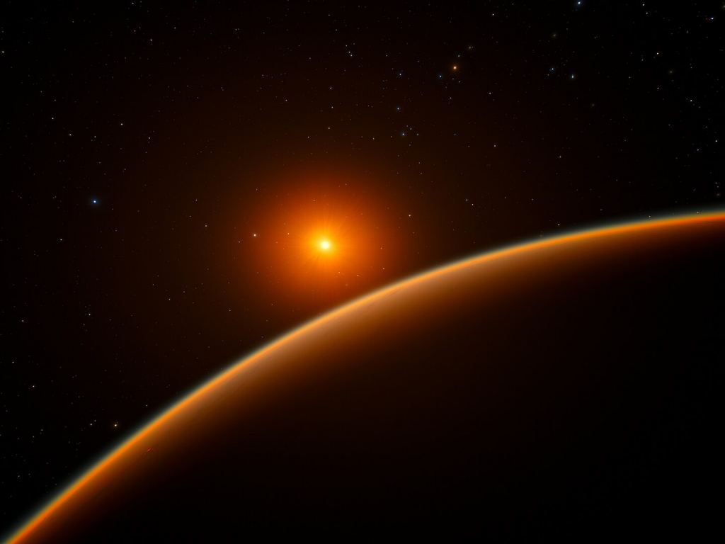 This artist's impression shows the exoplanet LHS 1140b, which orbits a red dwarf star 40 light-years from Earth and may be the new holder of the title "best place to look for signs of life beyond the Solar System." Image Credit: By ESO/spaceengine.org -  CC BY 4.0, 