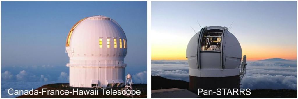 The CFHT is at Hawaii's Mauna Kea Observatory, Hawaii, and Pan-STARRS is at the Haleakala Observatory in Hawaii. Both are key parts of UNIONS, the Ultraviolet Near Infrared Optical Northern Survey. Image Credit: UNIONS