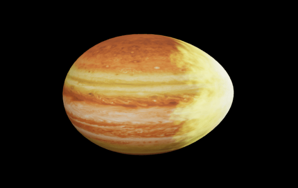 Artist's impression of WASP-12b, a Hot Jupiter deformed by its close orbit to its star. Credit: NASA
