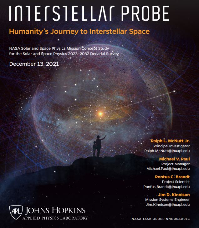 The cover page from the 2021 proposal for a mission to leave the heliosphere. Image Credit: Interstellar Probe/JHUAPL