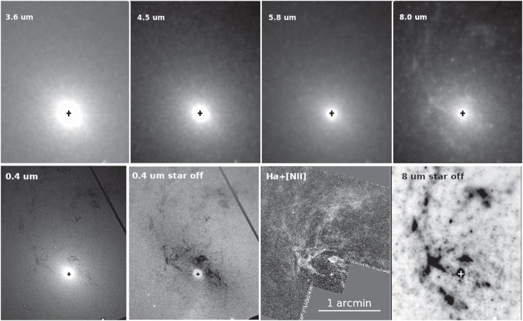 These images from the research show how different telescopes and filters can work together to reveal structure. The top row is Spitzer images of M31 at different wavelengths. Structure emerges successively with each image. The bottom right image is the 8 ?m image minus the 4.5 ?m image, which basically removes starlight. The middle right bottom image is a Hubble image showing H-alpha and ionized nitrogen. The bottom left image is a Hubble UV image, and the middle left is the same image with starlight removed. Image Credit: Alig et al. 2024.
