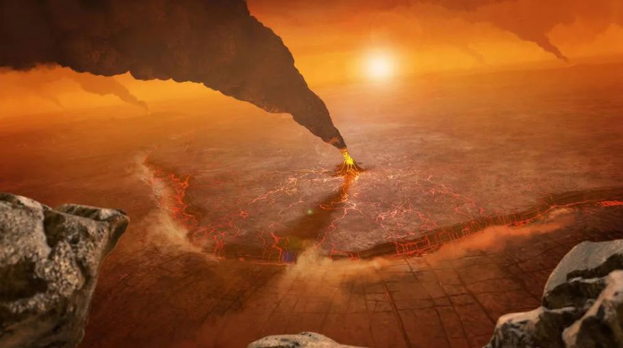 We don't know why Venus is a greenhouse effect. Volcanoes may have played a role. They emit carbon dioxide, and without oceans and tectonic plates, the planet can't remove the carbon from its atmosphere. Image Credit: NASA/JPL-Caltech/Peter Rubin
