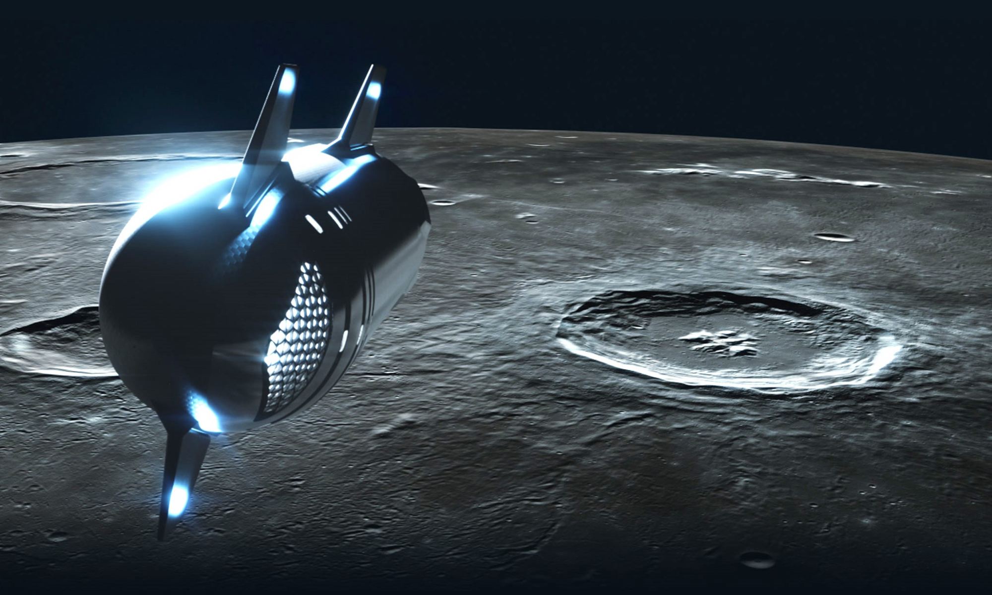 Illustration: Starship flying over the moon